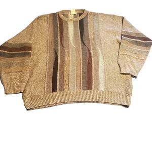 Vintage Norm Tompson Mens L Wavy Geometric 3D Biggie Cosby Muted Tans Sweater